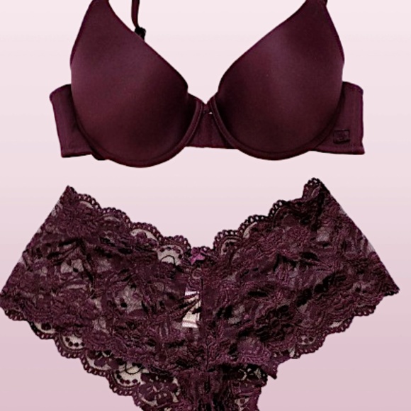 LA VIE EN ROSE Women's Rich Burgondy Bra (34C) & NWT! Unlined Lace Panty (M) - Picture 10 of 12